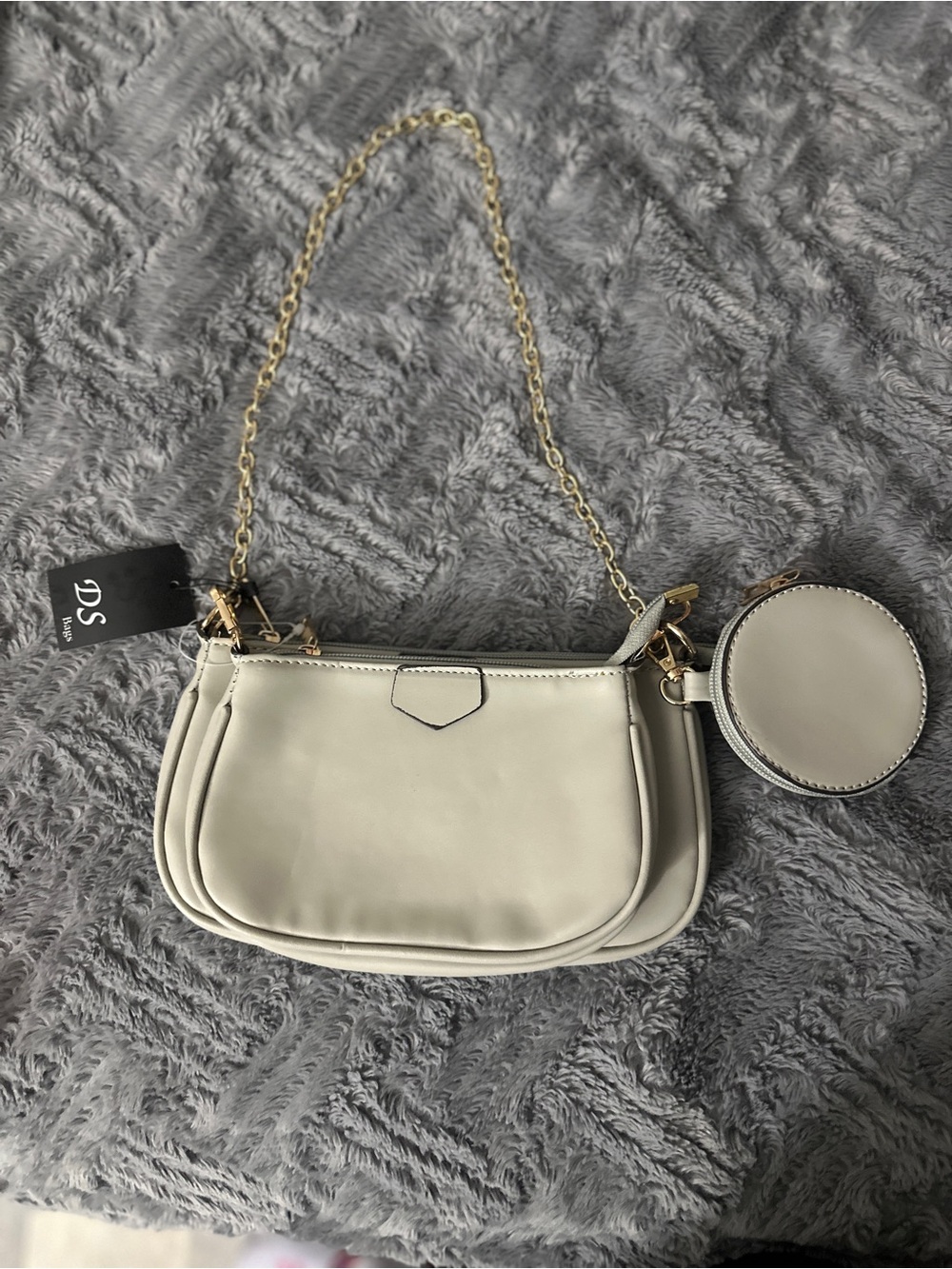 DSW Gray Shoulder Bag with Gold Chain and Round Coin Pouch